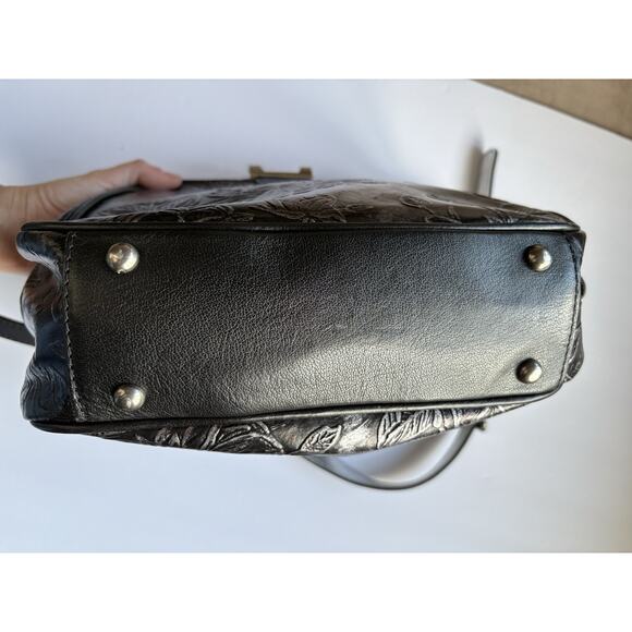 Gracchi Metallic Embossed Leather Satchel, Black Silver, Artsy Boho Doctor Bag - Picture 10 of 13